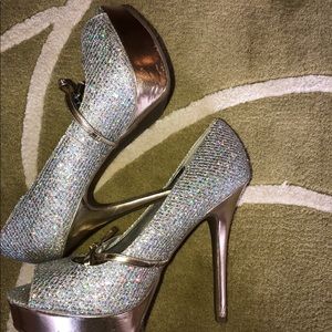 Silver and gold platform heels
